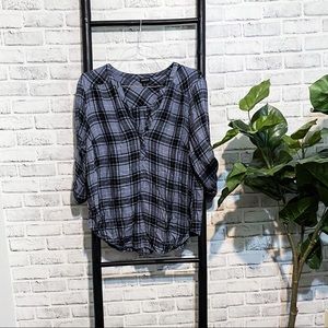 Black and Gray Plaid 3/4 Sleeve Shirt Torrid